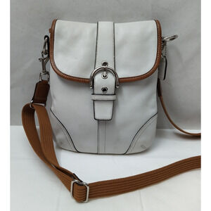 Coach White Leather Buckle Flap Closure Crossbody Bag - Vintage